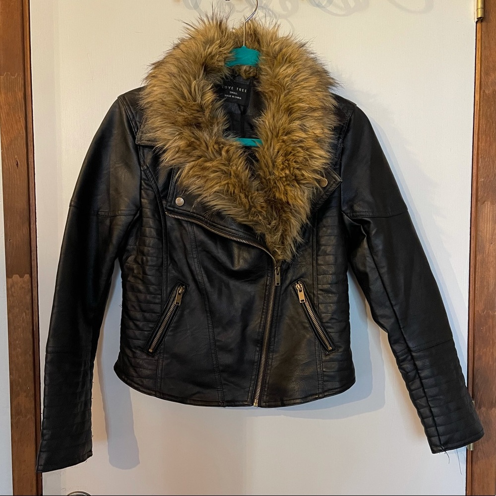 Faux Black Leather Moto Jacket